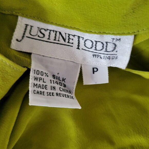 100% SILK Green Justine Todd Womens tshirt Blouse formal Size S - Picture 3 of 3